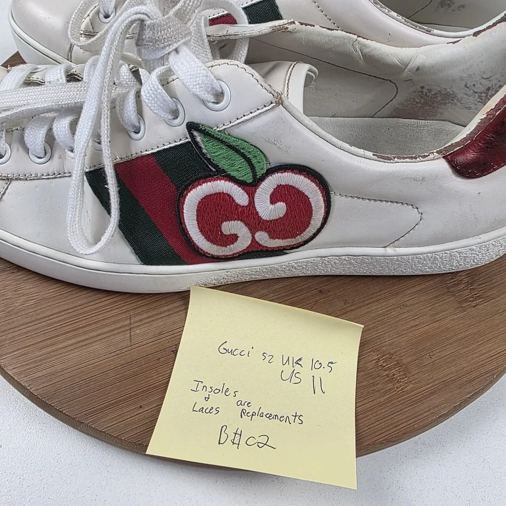Gucci Shoes Mens Size 11 White Leather Ace GG Apple Low Top Sneakers Italy